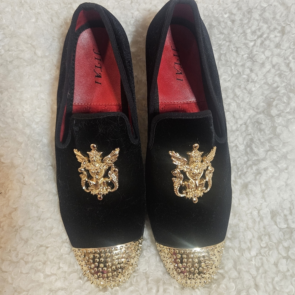 Jitai Black Velvet Tuxedo Loafers With Leather Insoles